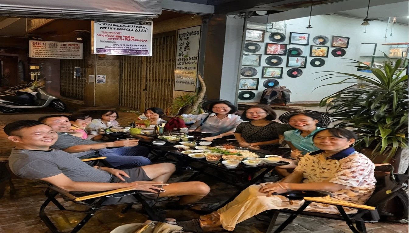 Friends in 39s, dinners , from high school , vietnam danang city , with family , nice summer time , everyon happy