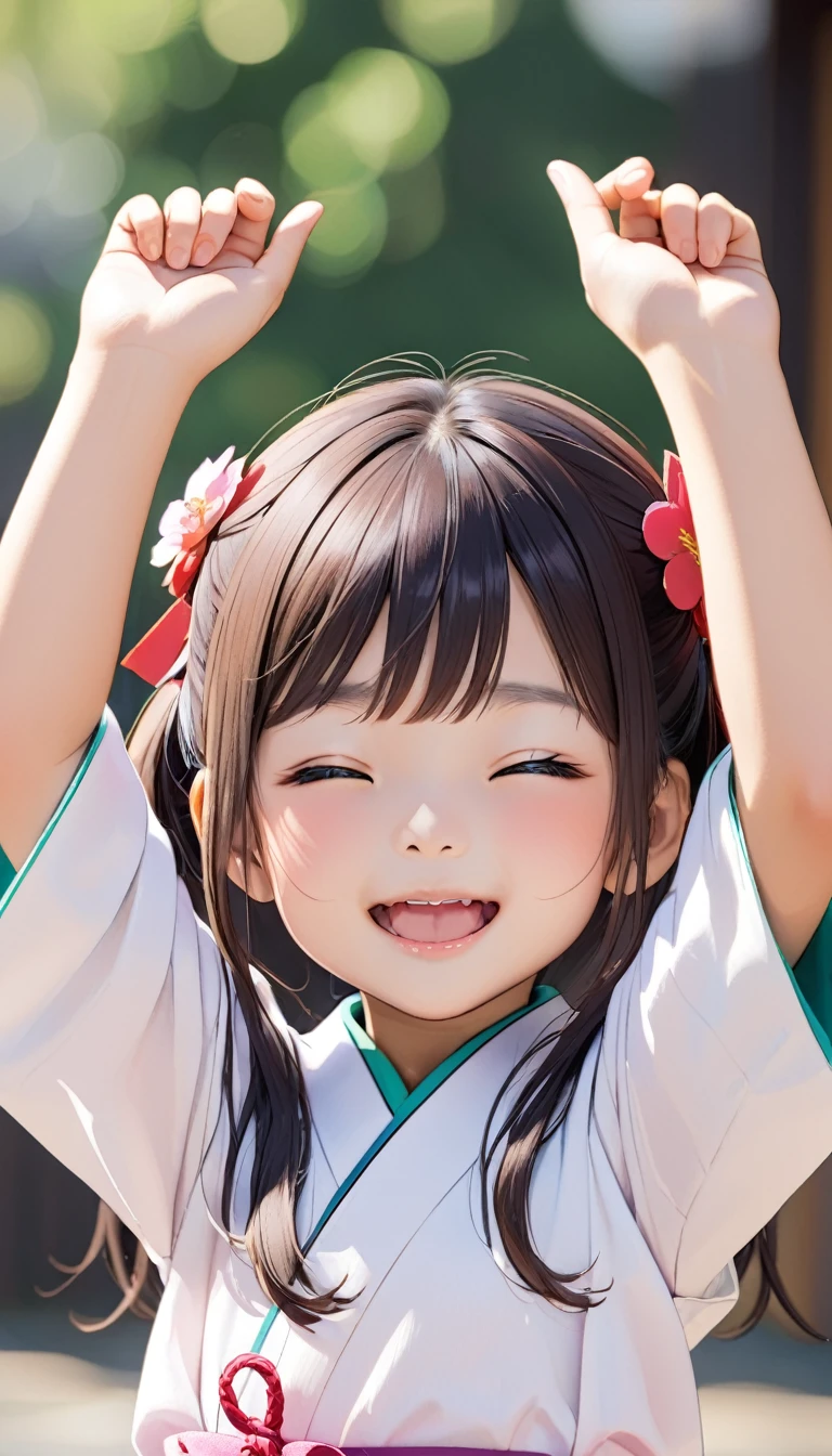 (8 year old Japanese girl),Uplifting face'Eyes wearing silver-white mirrored lens sunglasses、I looked at the world reflected in the lenses of my sunglasses..(Side Pony,Colorful Hair),