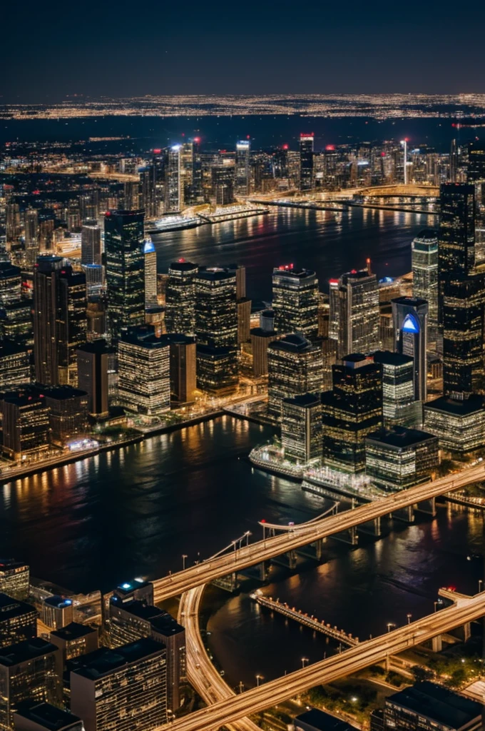 Shot from a high angle, Shot from the height of the city view at night 
