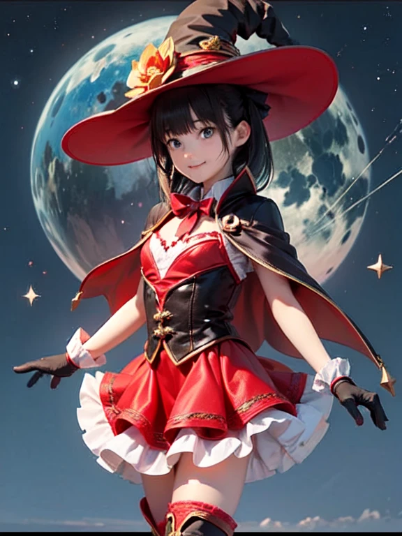 (masterpiece, Highest quality:1.1), (占star術師), Upper Body, 1 Girl, alone, witch hat, gloves, dress, skirt、Frills, boots, Cape,  witch, Blunt bangs, Black Hair, Night Sky, star, observatory, Ancient, 満天のstar空, milky way, star図, Celestial globe, mysterious, 月Light, Costumes, tool, Light, Shine
