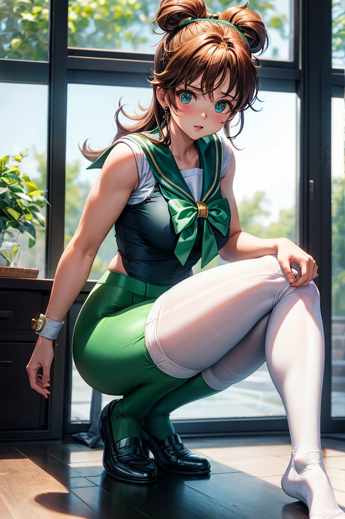 Sailor Jupiter doing squats in pantyhose