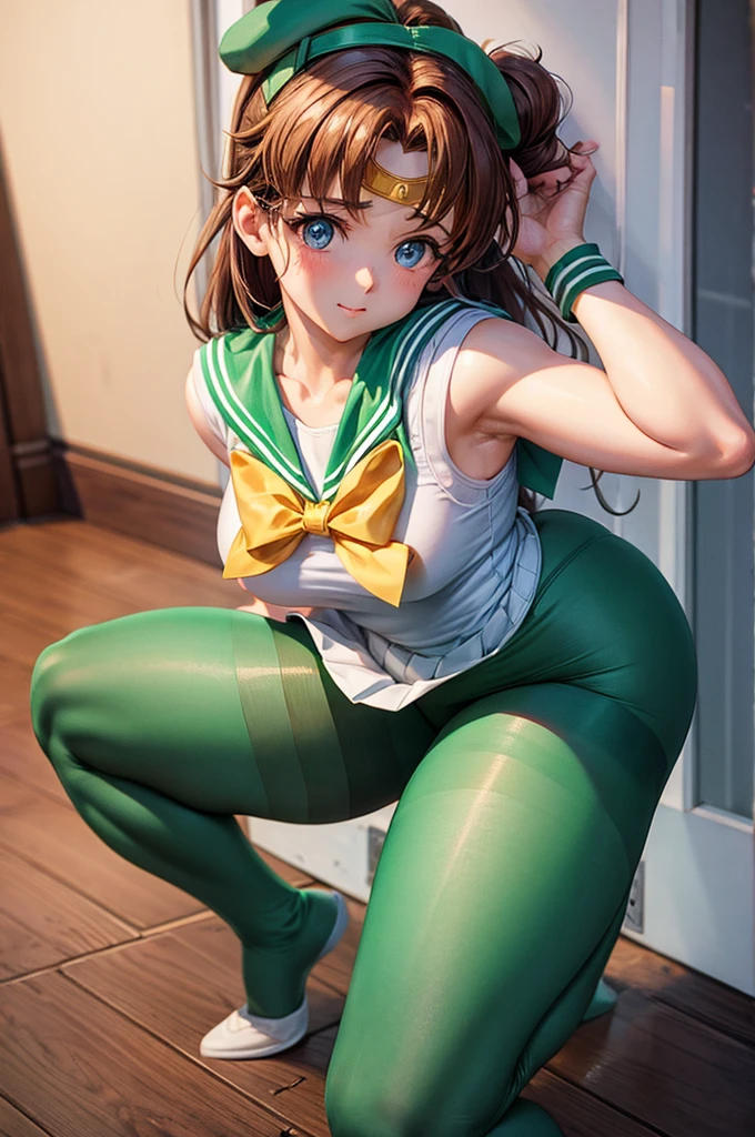 Sailor Jupiter doing squats in pantyhose