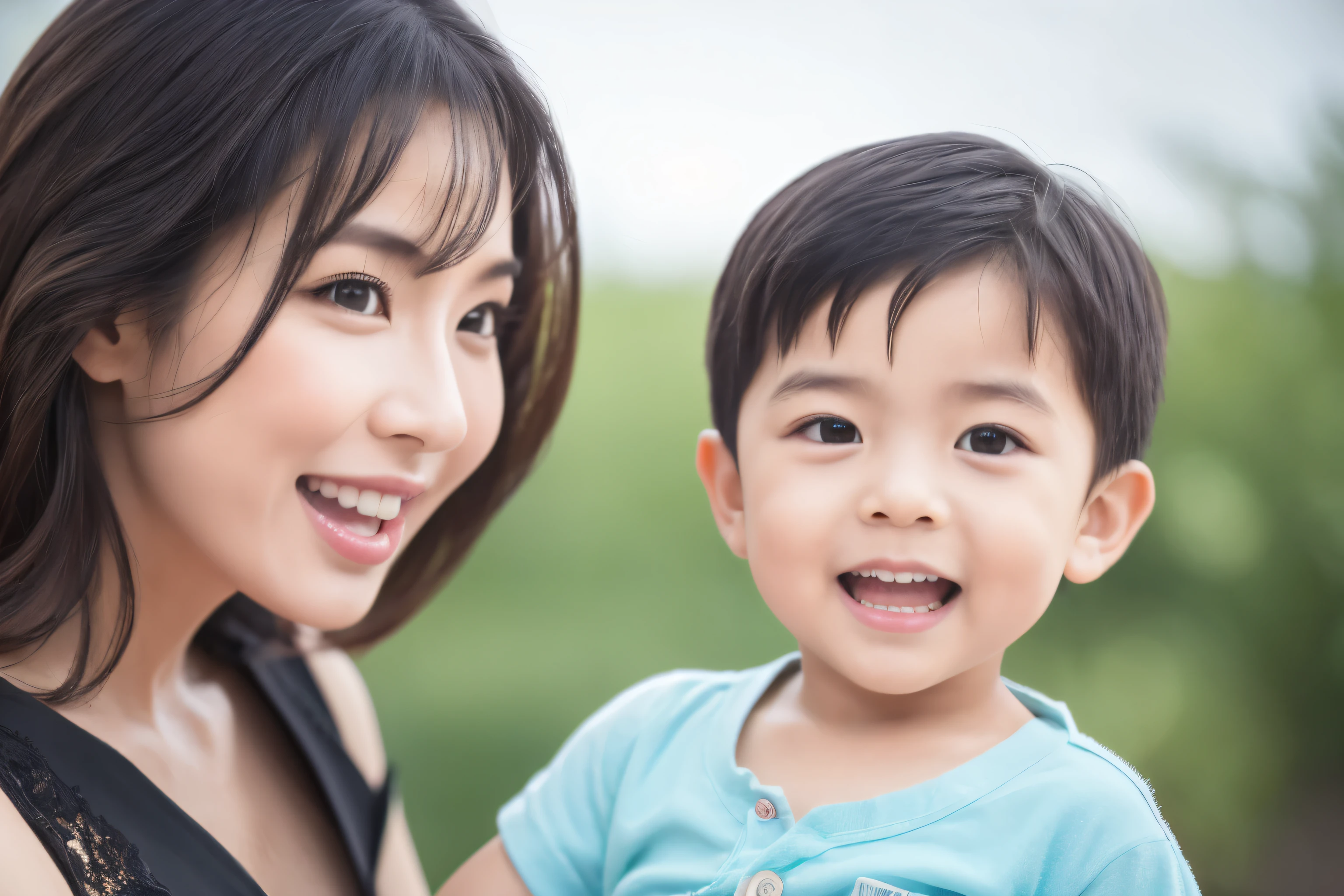 Beautiful mother and  together，teeth white and neat，Pay attention to detail，High-quality graphics。8K