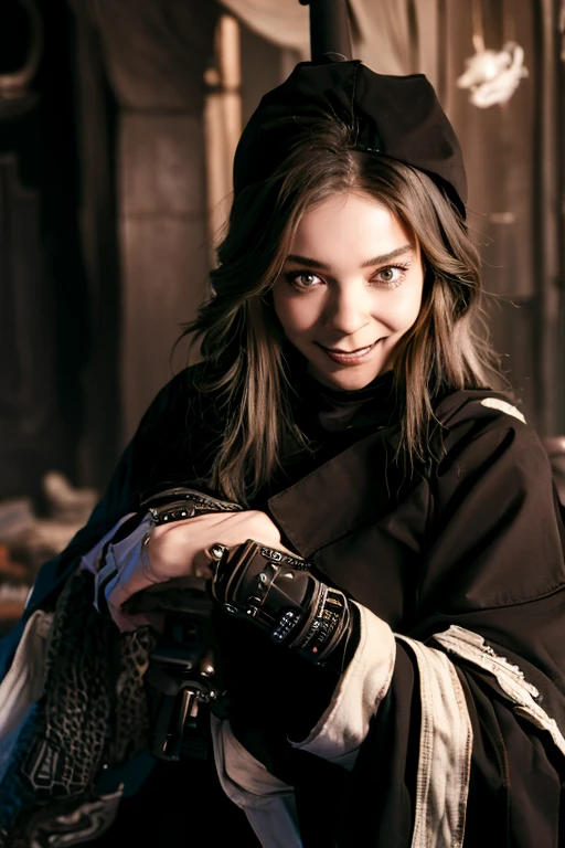 Young beautiful girl, Emma Myers, American, SOFT SMILING FACE, HAVE A BROWN HAIR, wears a old work cap, wears old-fashioned clothes, 19th century, poverty-stricken clothes, old torn clothes, 19th century period clothing, holding a bouquet, standing before her grandparents' tombstones, cemetery background, dark cities background, night time, midnight background.

The Smiling and widely mouth laughing Skeleton Woman from Bloodborne.

A black-haired girl wields the Heavy Thrusting SCYTHES and equip the SHOTGUNS from within the Elden Ring in a reverse grip.

Blooded Background.

The Monstrously Cannibalism Clockwork Flaming Lanterns from Bloodborne. The Monstrously Cannibalism Clockwork Thorny Wheels Robot Droid Nun and Knights From Bloodborne.

a close up symmetrical portrait of a cyberpunk gangster, biomechanical, mshn robot, splashes of orange red, hyper realistic, intricate design, (insanely detailed:1.4), (extremely fine details:1.35), Extremely sharp lines, steel, cinematic lighting, Photorealistic, a detailed painting by Ayami Kojima and Lilia Alvarado, (best quality, high quality, absurdres, intricate detail, masterpiece, cinematic), highly detailed, motion blur, film grain, noise, lens effects,