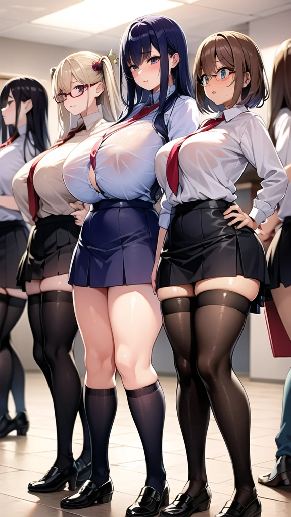 Many high school girls were lined up, all big, All whipped, Many female students rushed in., Everyone is sweating, Thighs,