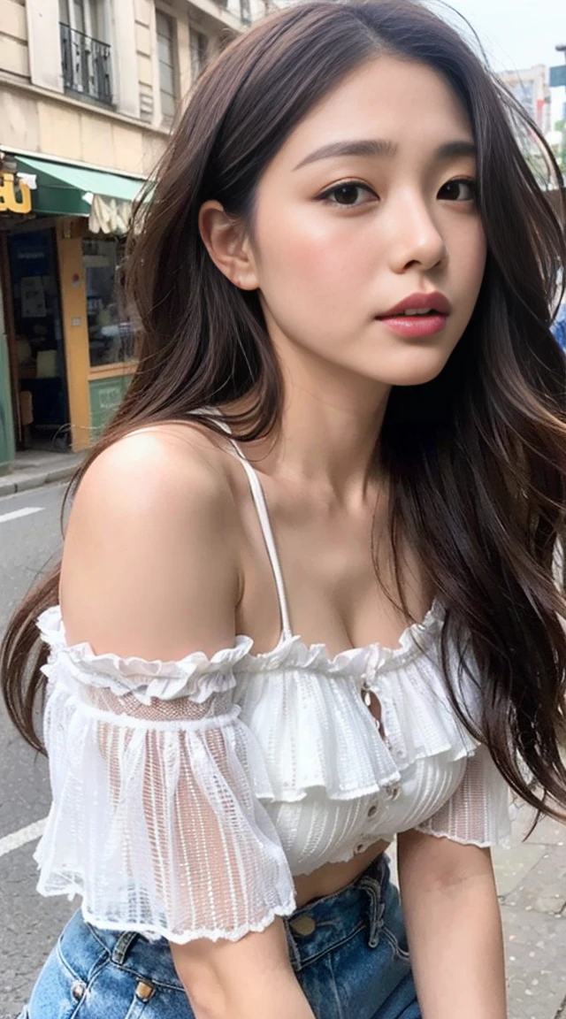 dress white thin flower pattern , big breast