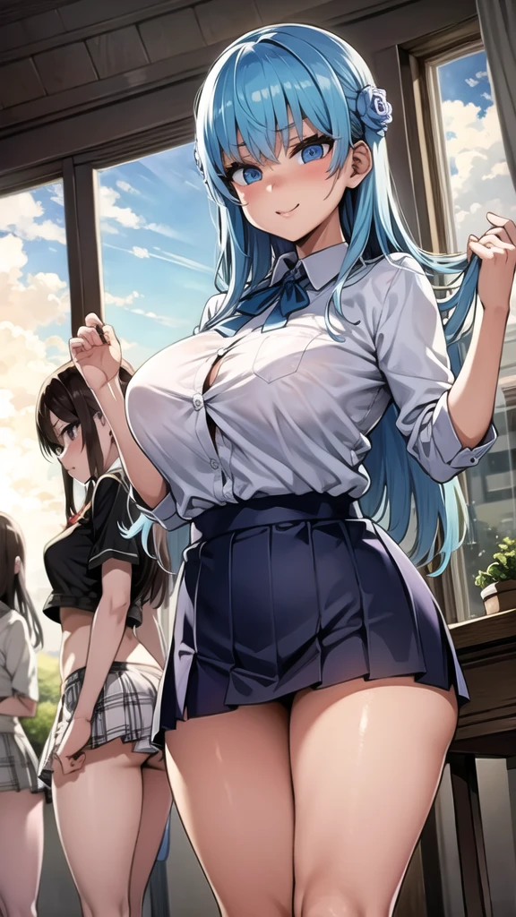 Many high school girls were lined up, all big, All whipped, Many female students rushed in., Everyone is sweating, Thighs,