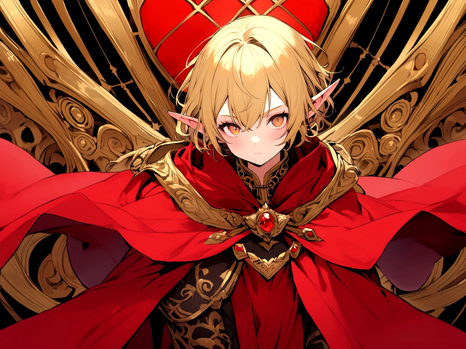 A golden-haired elf wearing a king&#39;s red cloak