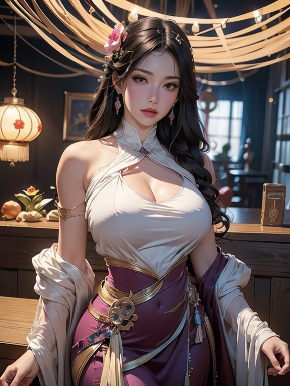  (((Full and soft breasts,)))(((Huge breasts))) (((Cleavage))) (Perfect curvy figure), Official Art, Unity 8k wallpaper, Very detailed, Fair and aesthetic, Fair, masterpiece, best quality, (zendispute, Mandala, dispute, endispute), (Flower Ecstasy:1.2), Dynamic Angle, Cowboy shooting, the most Fair form of chaos, elegant, Brutalist design, Vibrant colors, , atmosphere