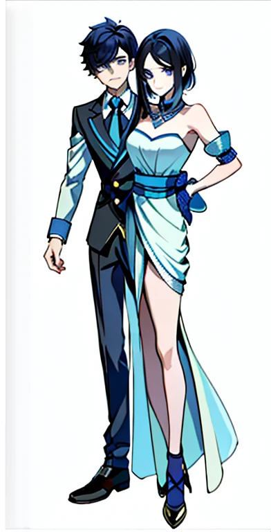 (masterpiece, best quality), best resolution, 2others, couple, 1boy and 1girl with 2heads, (1boy:1.8), swapped heads, headswap, short hair boy, long hair girl, arguing, upset, black hair color, different hair style, male and female conjoinment, beutiful blue eyes