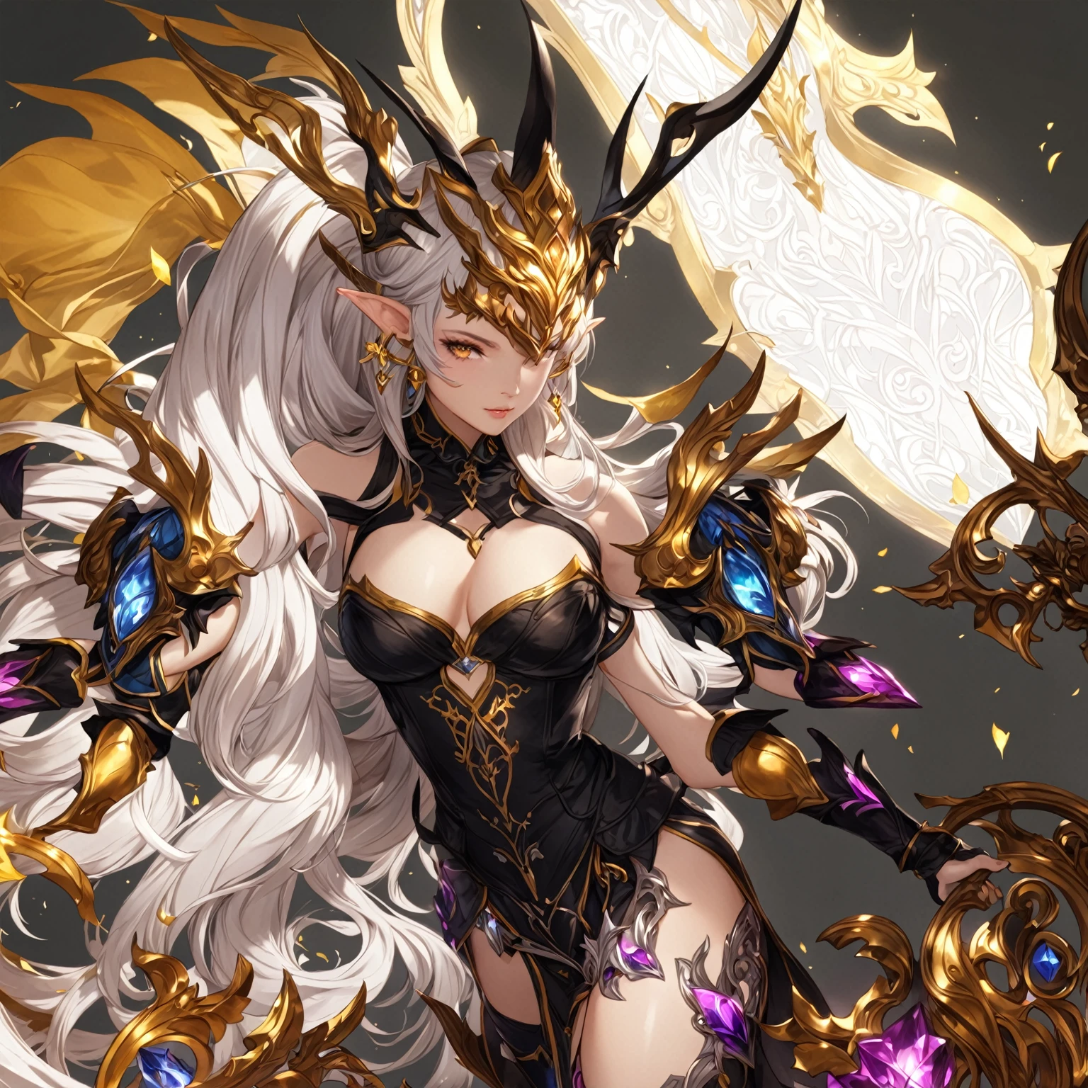 masterpiece, best quality, good quality, Fantasy aesthetics, Highly detailed, shadowverse style, female, elf, silver hair