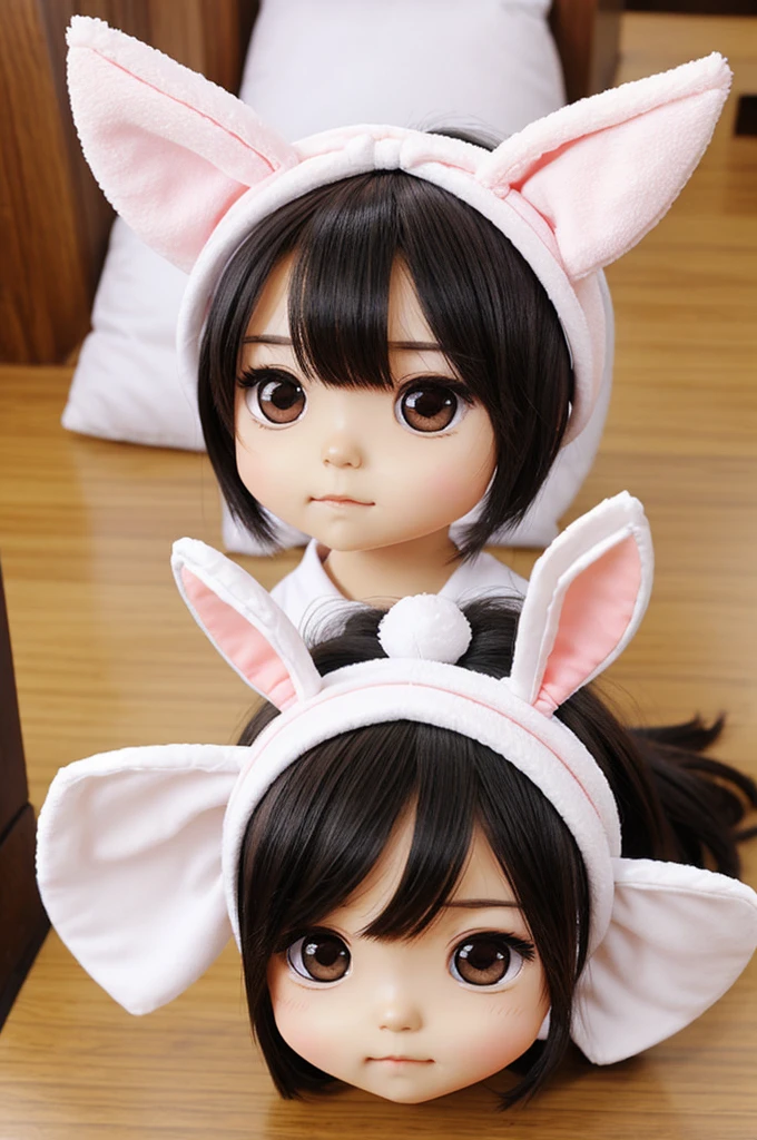 Chibi kpop art with bunny ears head band, 1 male, cute chibi, small art