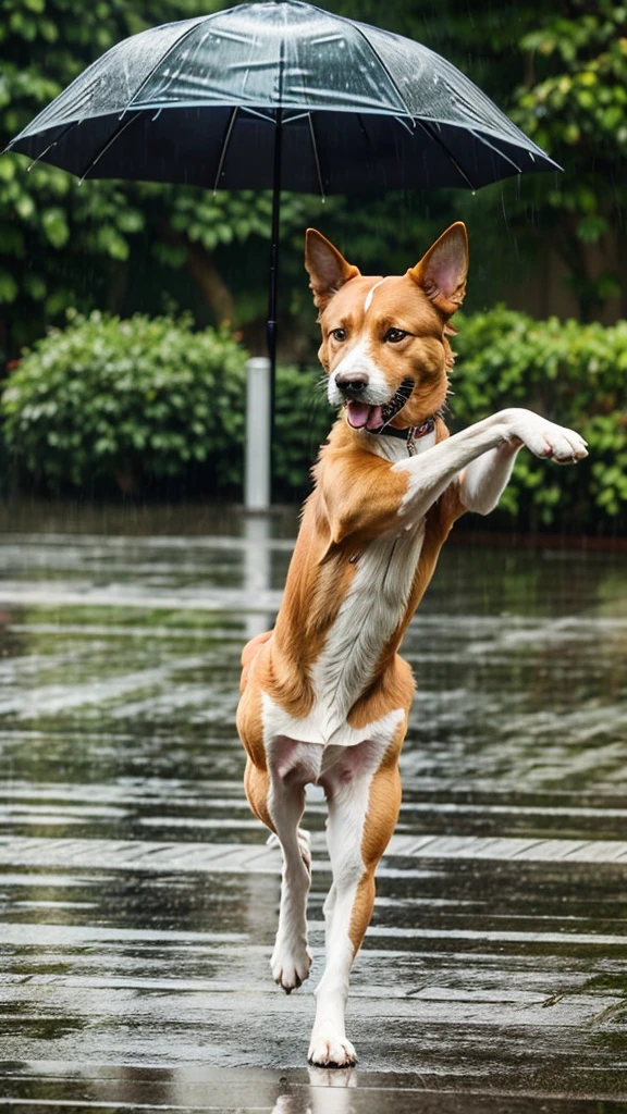 The dog dancing in the rain
