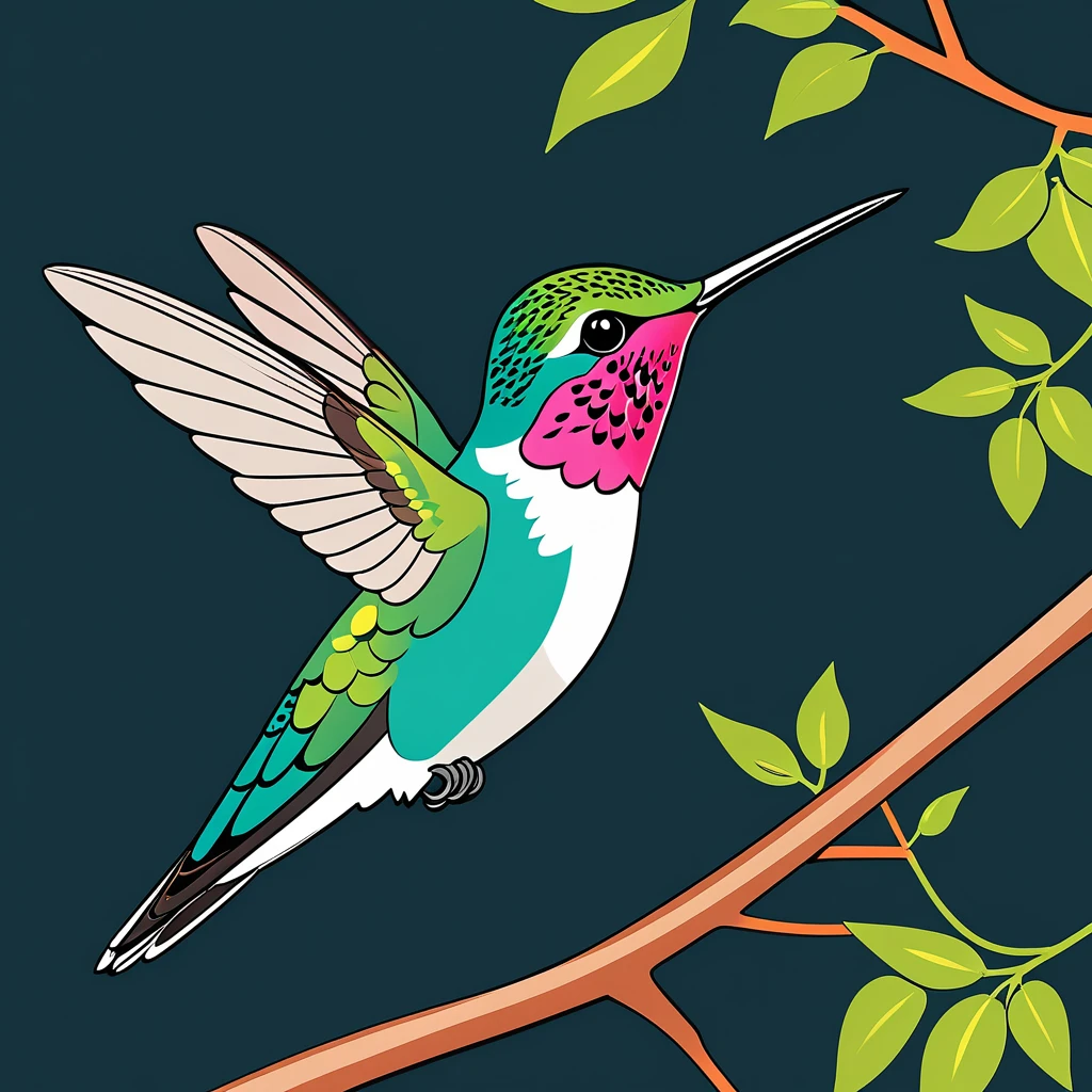 cute hummingbird, illustration, vector graphics, strong contours