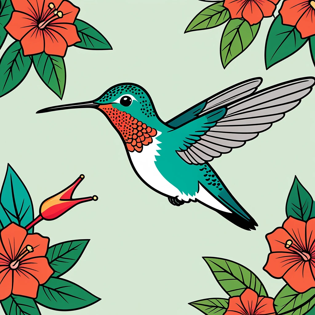 cute hummingbird, illustration, vector graphics, strong contours