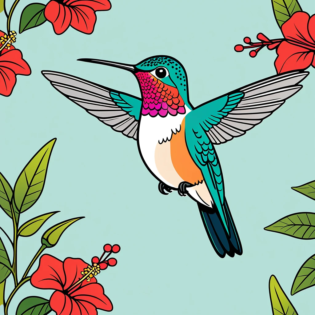 cute hummingbird, illustration, vector graphics, strong contours