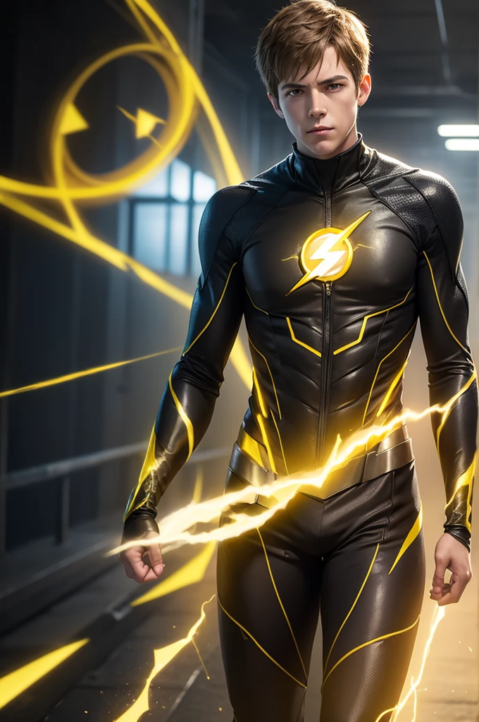 Create an image of a 17 year old boy with the Reverse Flash costume from the series.