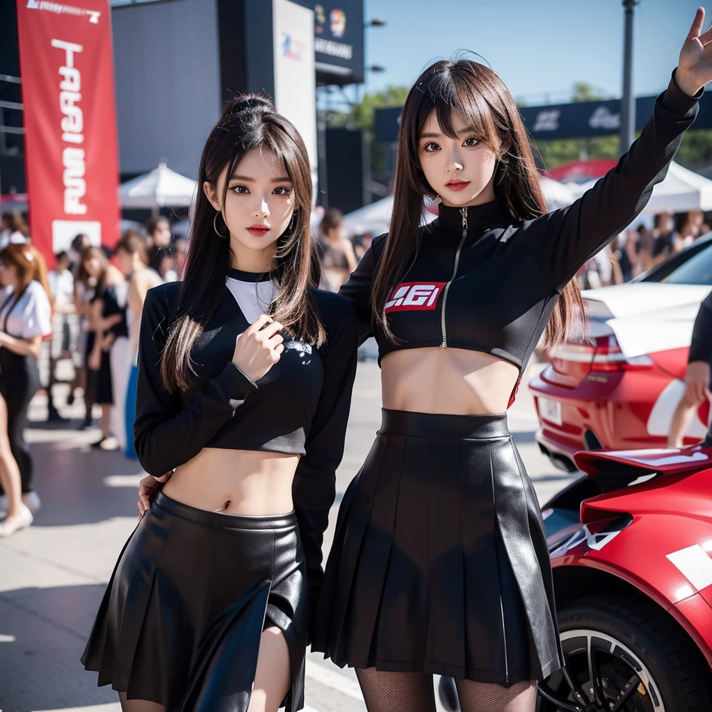 Cool woman、Colorful costumes、F1 Driver Cosplay、Colorful costumes、Clothing with company logo、Grid Girlsのカラフルで派手な衣装、Grid Girls、Perfect Face、Paddock Girls、Harem、motor Show、tights、Bodycon Costumes、Grid Girls、Russia、Grid Girlsのコスプレ、belly button、Pleated skirt、Bodycon Costumes、Photographed in a sexy pose
