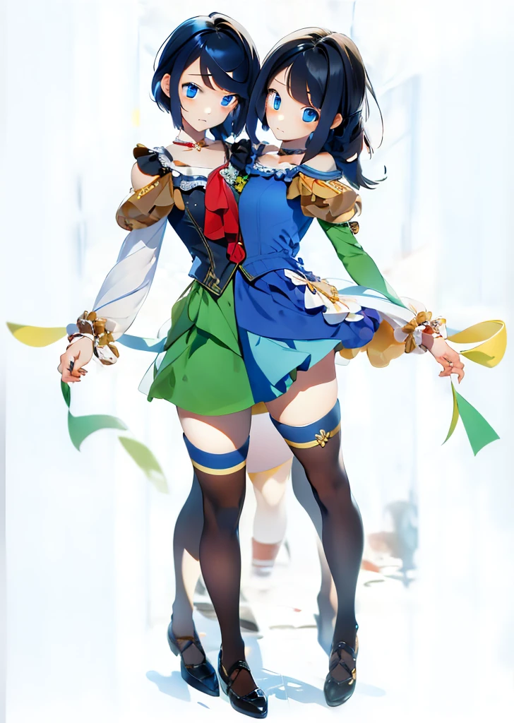 (masterpiece, best quality), best resolution, 2others, couple, 1boy and 1girl with 2heads, (1boy:1.8), swapped heads, headswap, short hair boy, long hair girl, arguing, upset, black hair color, different hair style, male and female conjoinment, beutiful blue eyes