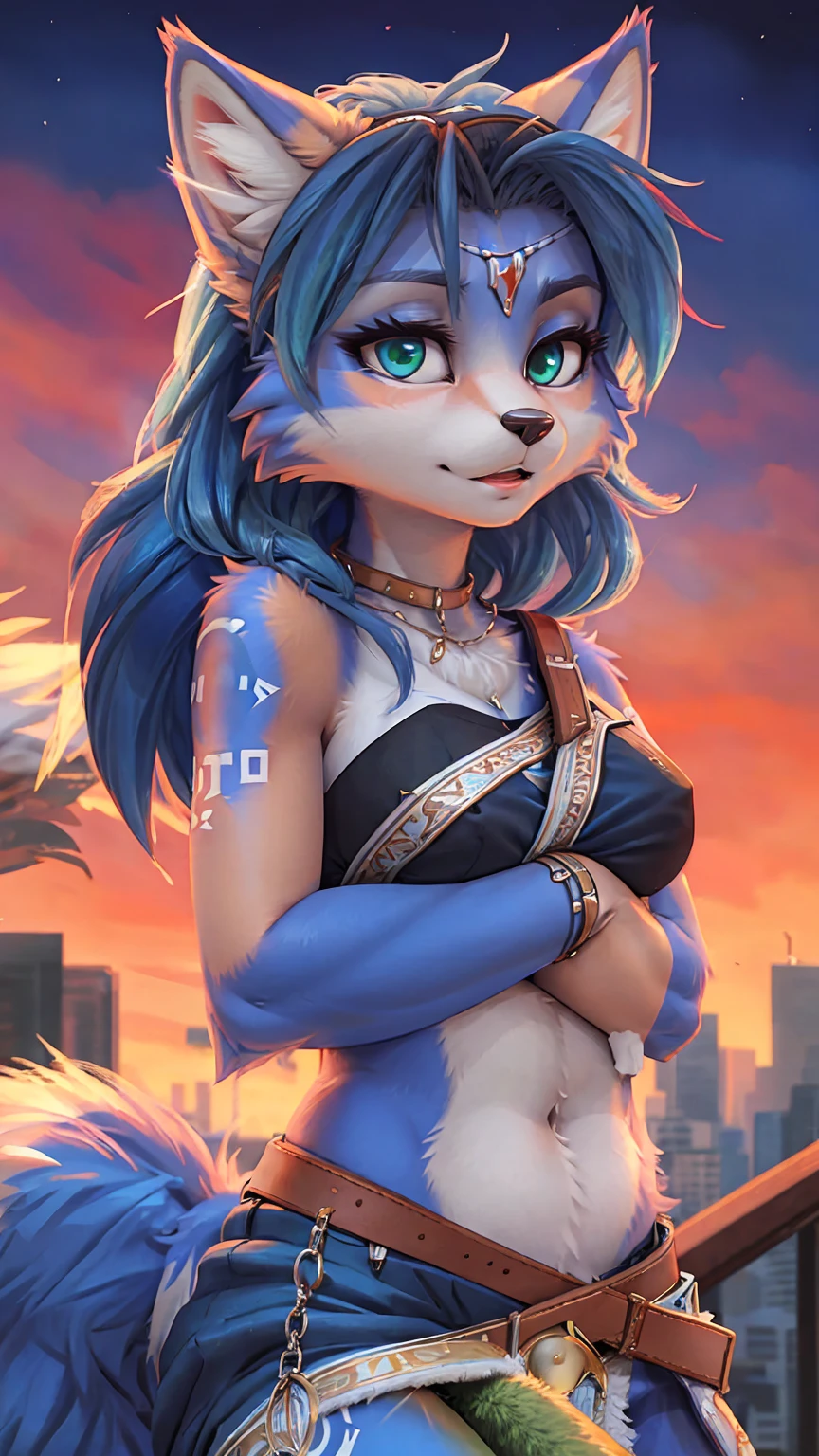 A beautiful and detailed (sweet portrait) wa ((Krystal)), Star Fox Krystal, sslim, lovable, green eyes, medium breasts, (((Long blue hair 1.3))), Decollete, anthro, furry, Uploaded E621, detailed fluffy fur, (wa Fluff-Kevlar, Bayard Wu, personalize me, Pino Daeni), detailed face, (fluffy), 1 girl, alone, sweet girl, 
