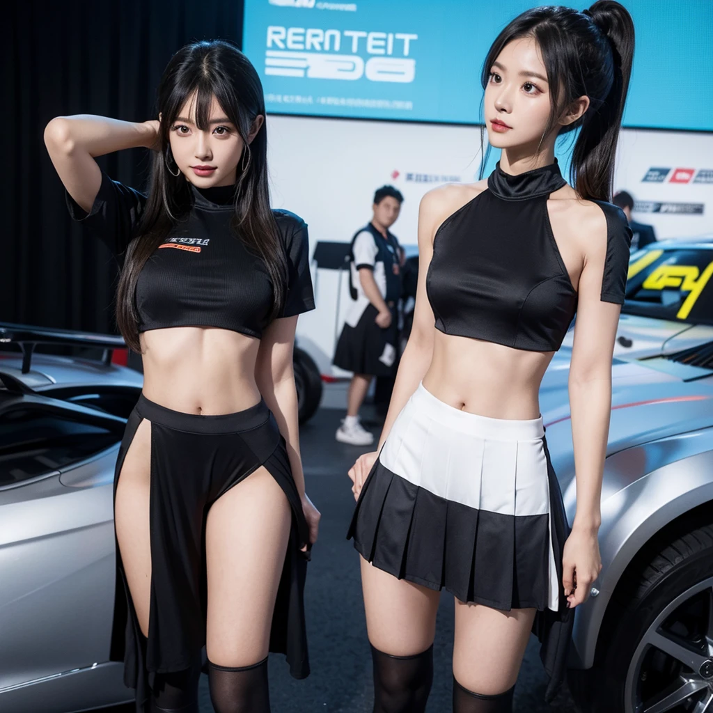 Cool woman、Colorful costumes、F1 Driver Cosplay、Colorful costumes、Clothing with company logo、Grid Girlsのカラフルで派手な衣装、Grid Girls、Perfect Face、Paddock Girls、Harem、motor Show、tights、Bodycon Costumes、Grid Girls、Russia、Grid Girlsのコスプレ、belly button、Pleated skirt、Bodycon Costumes、Photographed in a sexy pose