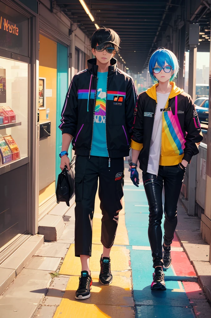 Billy retains his modern, cyberpunk aesthetic with a sleek, urban look, blending high-tech and streetwear fashion.

Hair: His hair is styled in a contemporary, edgy manner, often with vibrant colors or highlights that complement his overall appearance. Perhaps he occasionally changes his hair color to express his personality and pride, including subtle rainbow streaks or other LGBTQ+ symbols.

Outfit:

Jacket: A high-tech jacket with sleek design, featuring neon accents and digital patterns. It’s fitted and functional, with occasional pride-themed patches or pins.
Shirt: A bold-colored shirt underneath the jacket, possibly featuring subtle patterns or symbols representing LGBTQ+ pride.
Pants: Modern and fitted, designed for mobility and style. They might include small pride elements like rainbow stitching.
Footwear: Futuristic shoes with a sleek design and high-tech enhancements, ensuring both comfort and a cutting-edge look. They might have small, colorful accents.
Accessories:

Glasses/Goggles: Stylish glasses or high-tech goggles that add to his cyberpunk aesthetic.
Tech Gear: Equipped with various pieces of tech gear, such as a wrist device or gloves with digital interfaces, emphasizing his role in a high-tech world. Some tech gear might display pride colors or symbols.
Pride Accessories: Small pride flags, bracelets, or pins on his jacket or tech gear.
