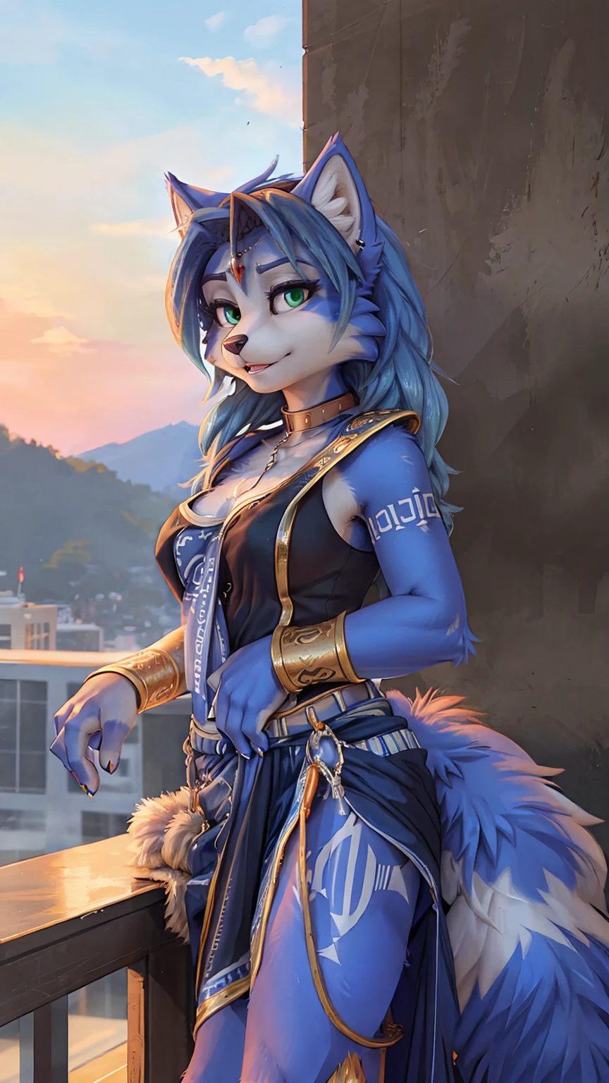 A beautiful and detailed (sweet portrait) wa ((Krystal)), Star Fox Krystal, sslim, lovable, green eyes, medium breasts, (((Long blue hair 1.3))), Decollete, anthro, furry, Uploaded E621, detailed fluffy fur, (wa Fluff-Kevlar, Bayard Wu, personalize me, Pino Daeni), detailed face, (fluffy), 1 girl, alone, sweet girl, 
