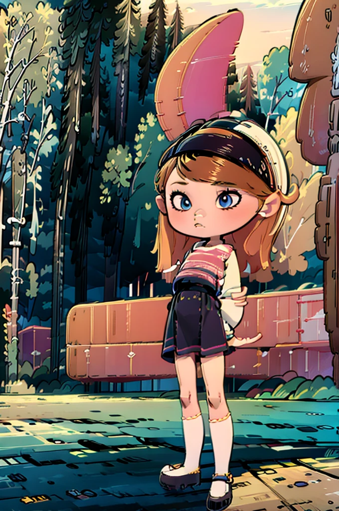 cute witch girl mini dress skirt, witch hat, standing in the park holding skateboard under her left arm