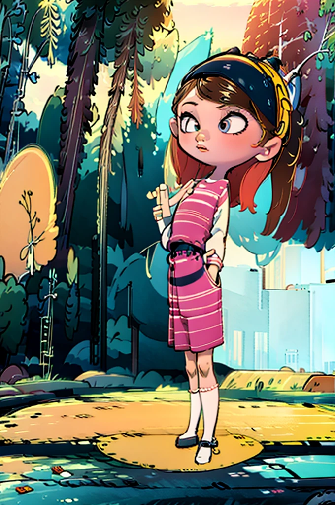 cute witch girl mini dress skirt, witch hat, standing in the park holding skateboard under her left arm