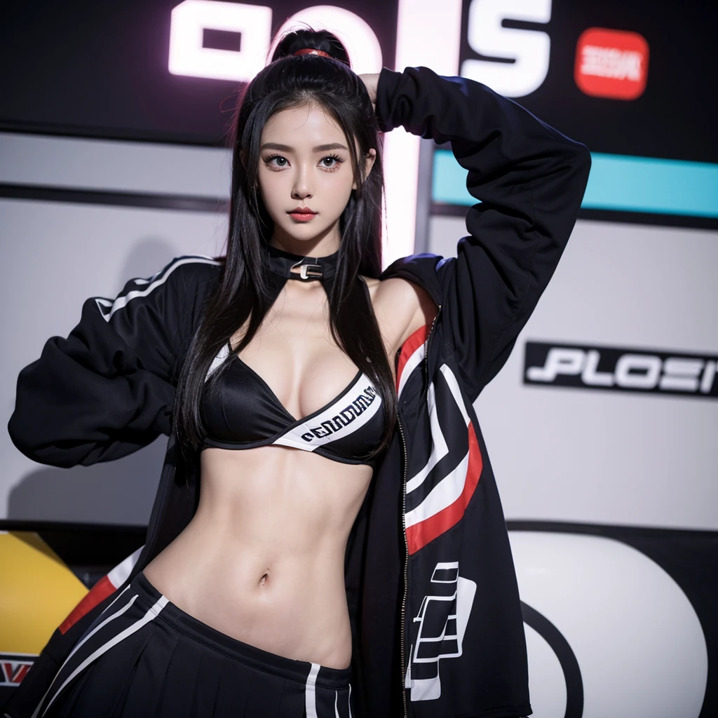 Cool woman、Colorful costumes、F1 Driver Cosplay、Colorful costumes、Clothing with company logo、Grid Girlsのカラフルで派手な衣装、Grid Girls、Perfect Face、Paddock Girls、Harem、motor Show、tights、Bodycon Costumes、Grid Girls、Russia、Grid Girlsのコスプレ、belly button、Pleated skirt、Bodycon Costumes、Photographed in a sexy pose