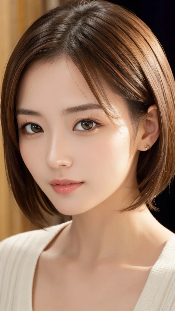 masterpiece、Highest quality、High resolution、Tabletop、wallpaper、Realistic、Bright lighting、Professional Lighting、Face Light、Smooth lighting、Japanese women、Adult、Beautiful woman、action、gravure、sexy、poor、so beautiful、Beautiful Skin、Beautiful and detailed、Detailed face、slim、moderately、short hair、Brunette colored hair、Brown eyes、Looking at the camera、I have a sax