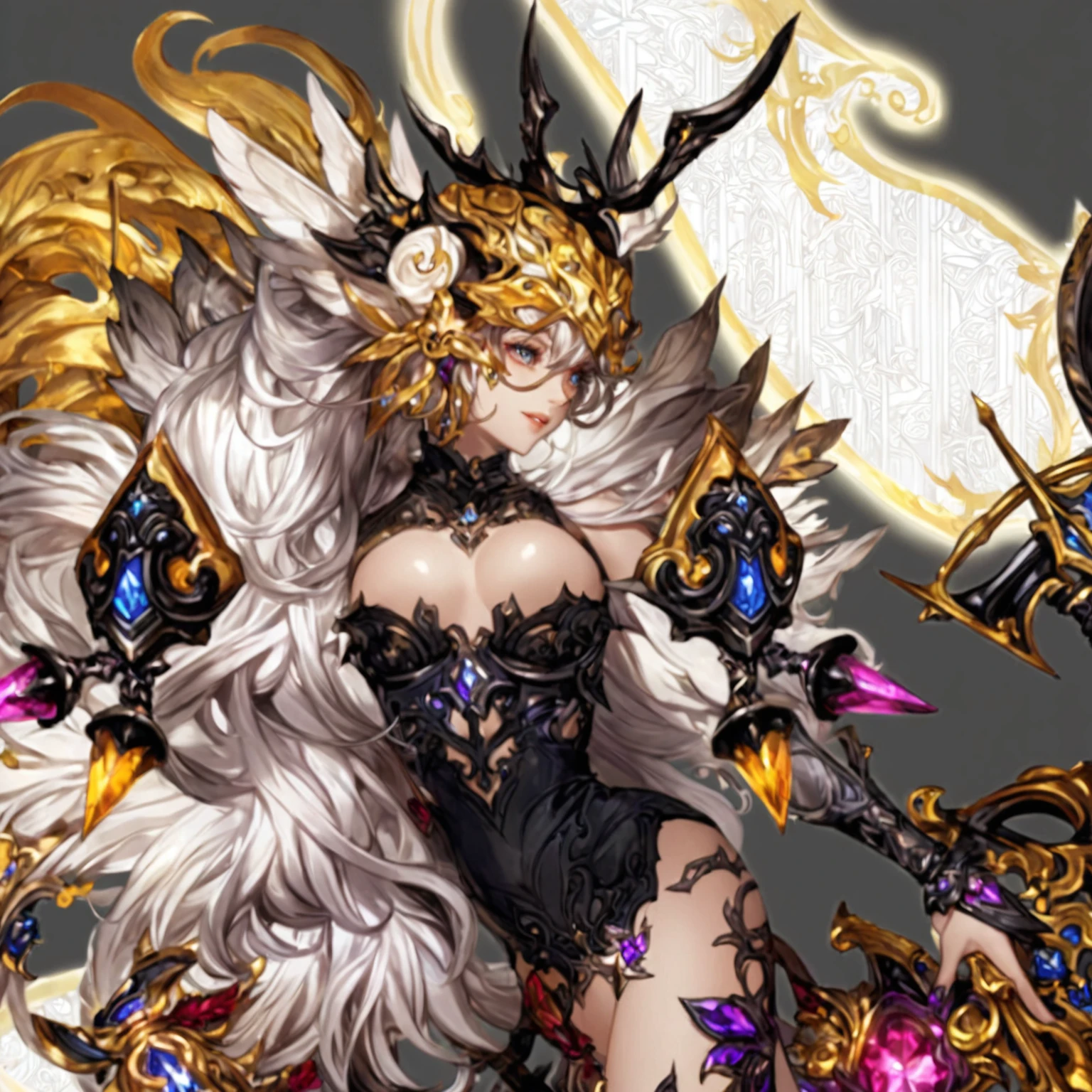 masterpiece, best quality, good quality, Fantasy aesthetics, Highly detailed, shadowverse style, female, elf, silver hair