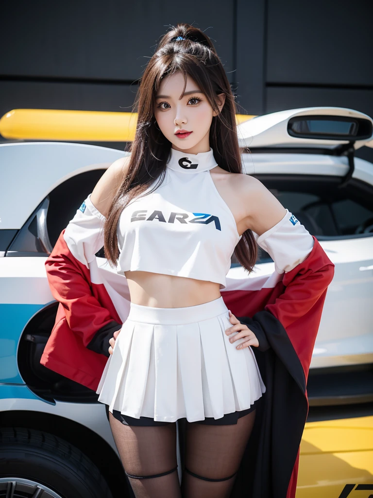 Cool woman、Colorful costumes、F1 Driver Cosplay、Colorful costumes、Clothing with company logo、Grid Girlsのカラフルで派手な衣装、Grid Girls、Perfect Face、Paddock Girls、Harem、motor Show、tights、Bodycon Costumes、Grid Girls、Russia、Grid Girlsのコスプレ、belly button、Pleated skirt、Bodycon Costumes、Photographed in a sexy pose