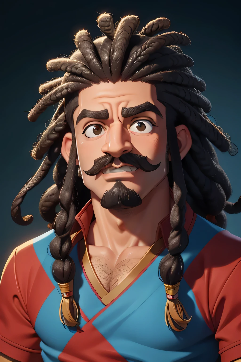 uma cara de dreadlocks e bigode moreno