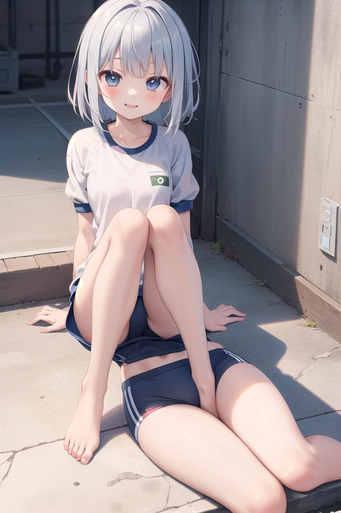 (((((whole body)))))、Youmu, Very cute gym clothes 、smile,、Cowboy Shot、Sitting on the floor、With legs apart、Both hands on the floor、Simple Background、