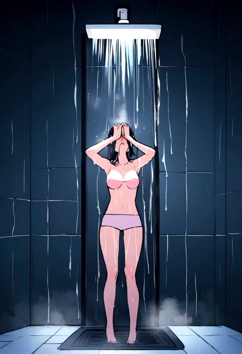 Image of a person enjoying a cold shower Photo Description: The image shows a person enjoying a cold shower. Total body