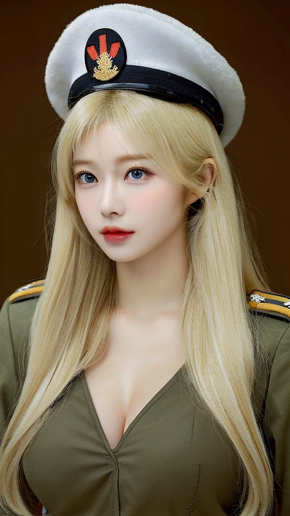 Beautiful body, Beautiful face, big breasts, long hair blonde, military