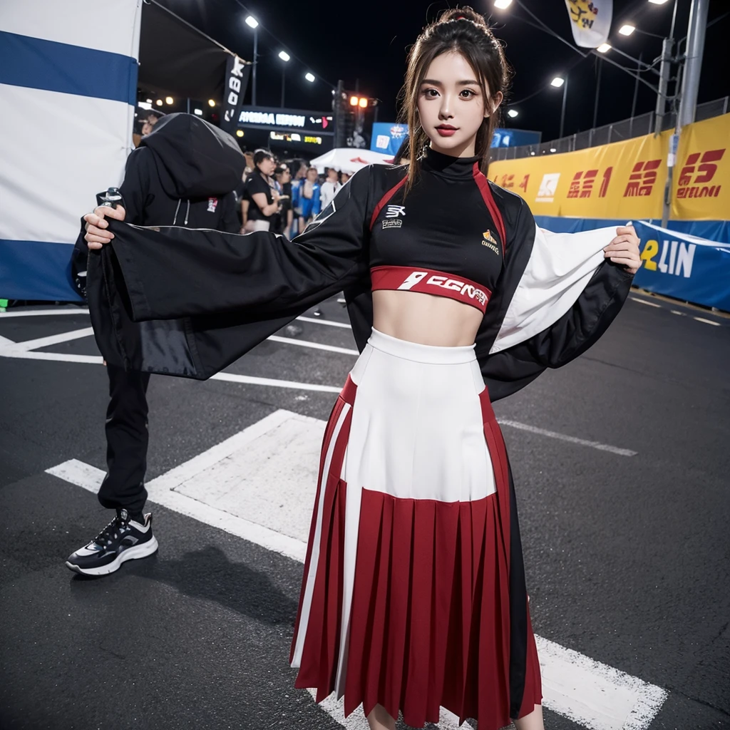 Cool woman、Colorful costumes、F1 Driver Cosplay、Colorful costumes、Clothing with company logo、Grid Girlsのカラフルで派手な衣装、Grid Girls、Perfect Face、Paddock Girls、Harem、motor Show、tights、Bodycon Costumes、Grid Girls、Russia、Grid Girlsのコスプレ、belly button、Pleated skirt、Bodycon Costumes、Photographed in a sexy pose