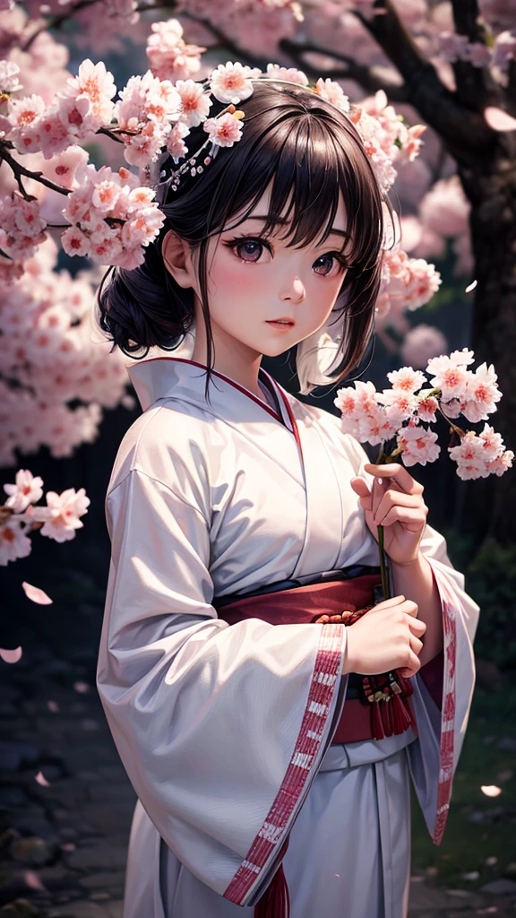 white without dirt Japanese kimono bride Apparition cherry blossoms Best Quality, Masterpiece, Ultra High Resolution, (Realisticity: 1.4), Original Photo, Cinematic Lighting