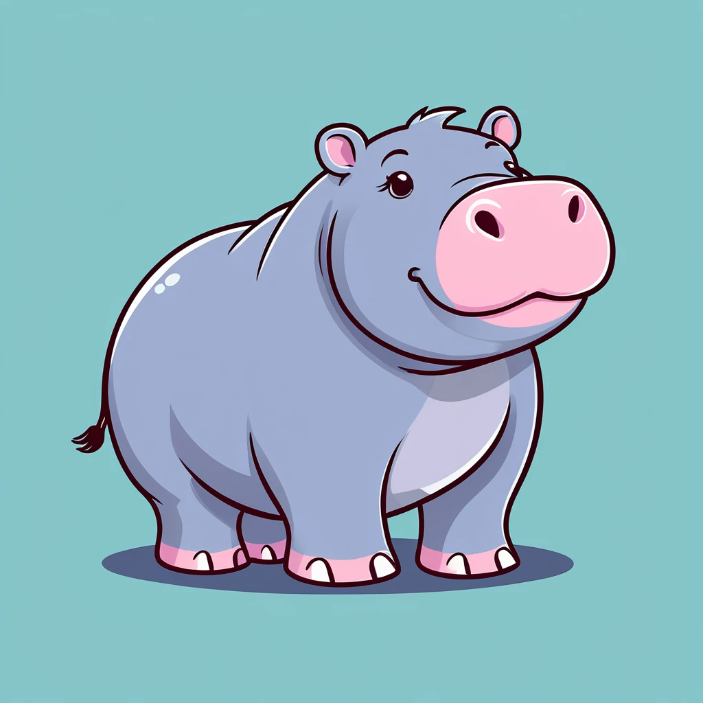 cute hippopotamus, illustration, vector graphics, strong contours
