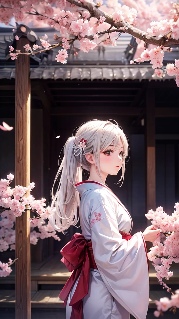 white without dirt Japanese kimono bride Apparition cherry blossoms Best Quality, Masterpiece, Ultra High Resolution, (Realisticity: 1.4), Original Photo, Cinematic Lighting