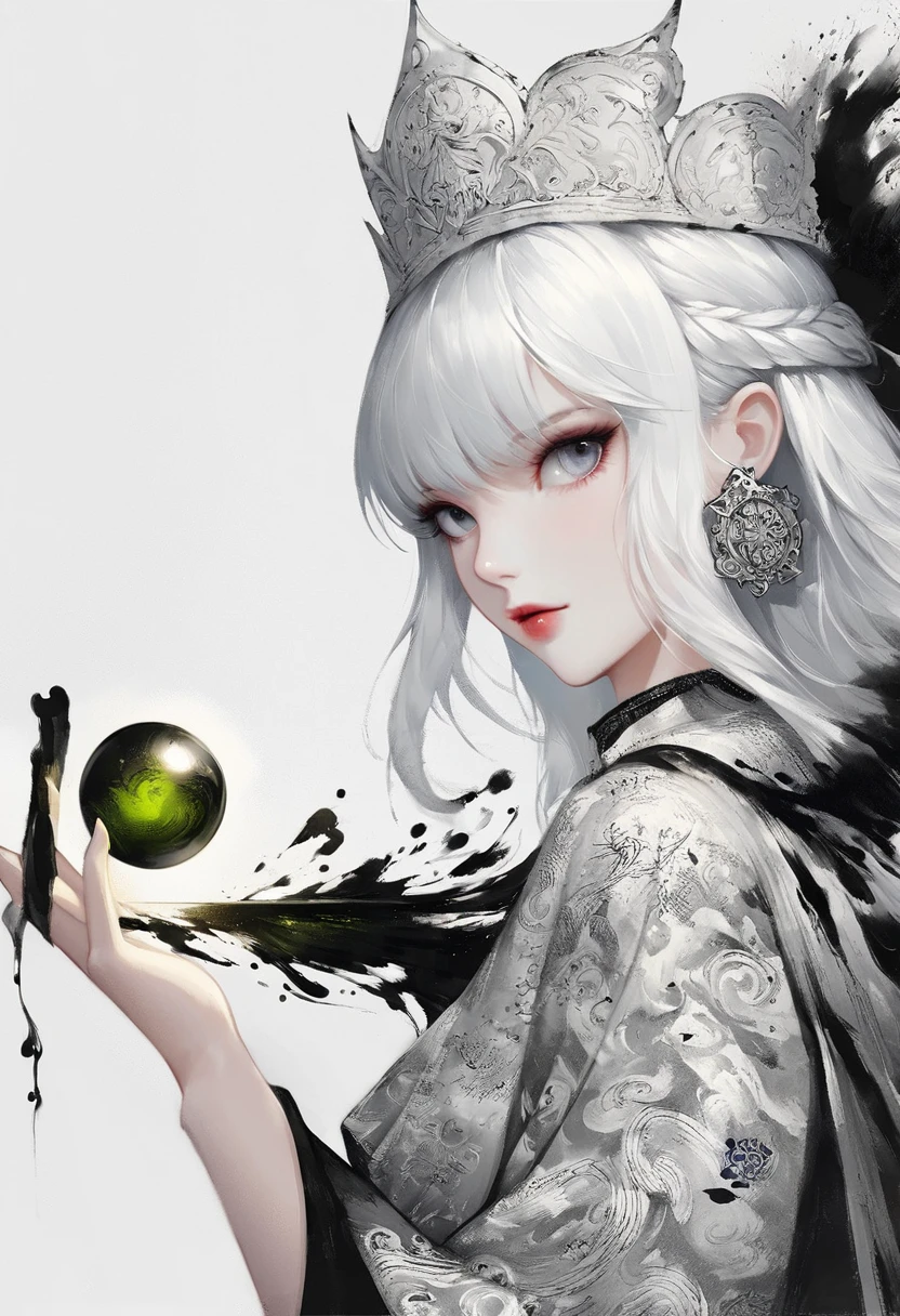 (Lots of white space:1.5),(Lots of white space around:1.6), White background, simple, Minimalism, Abstract,Hand Painted,Aesthetic,black and white,Ink Painting,Magic Circle,Magician, Holding a magic ball in hand ,A beautiful artistic illustration, author:Li Song, Arte no estilo de Gu Weiss, Shin Jin Hye, Obra-prima de Gu Weiss, Ross Figure 1. 0, Beautiful digital illustrations, Inspired by Non-WLOP, Cute and lovely digital art, jingna zhang, Gu Weiss, Stunning digital illustrations