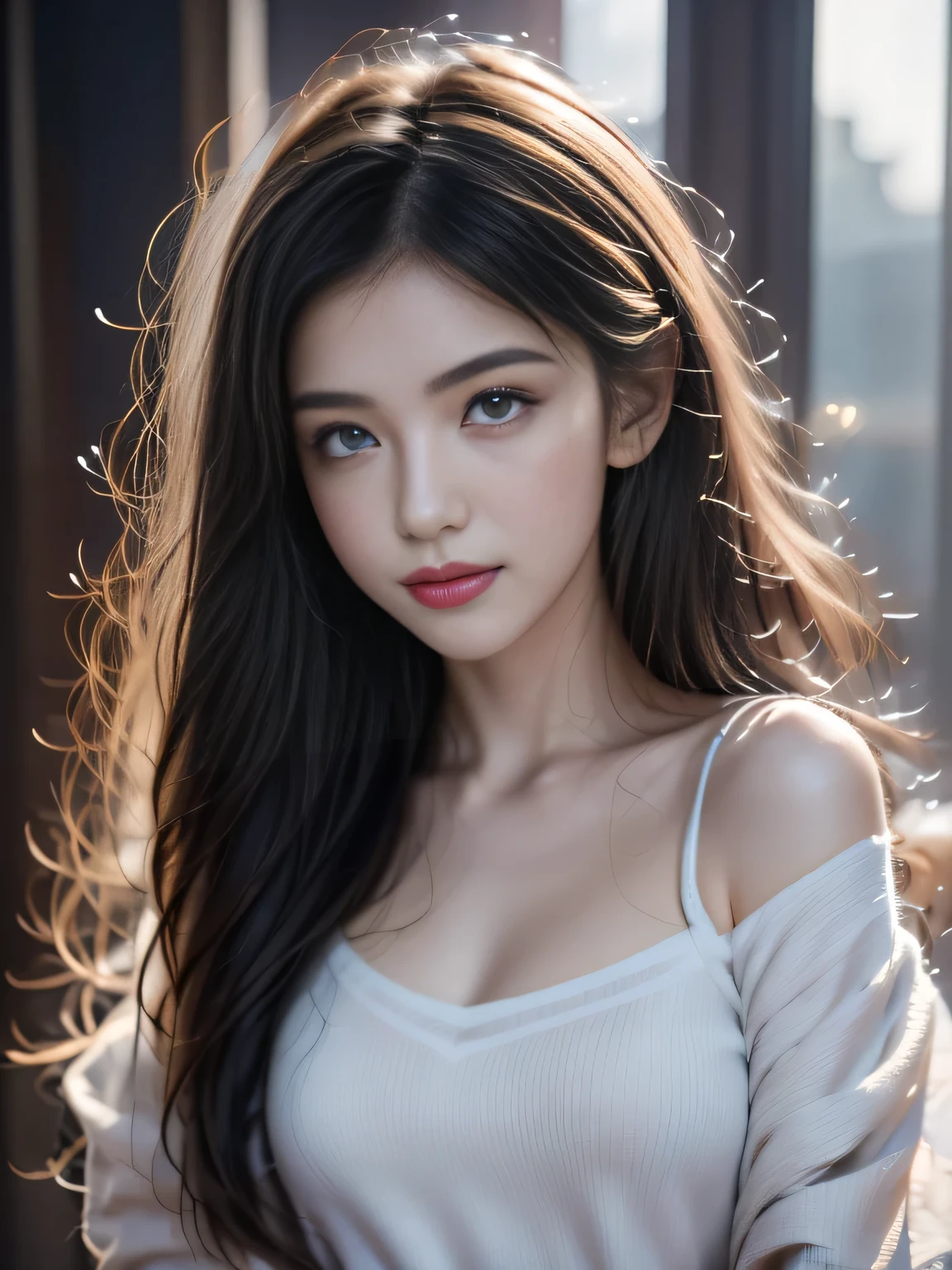 1 girl, Medium breasts, Eyes of the stars, (8K, RAW photos, High sensitivity, best quality, masterpiece, Ultra high resolution, realism: 1.25), blush, (Very Detailed CG Unity 8K Wallpaper, best quality, high resolution: 1.2), (Extremists_detailed, Ultra HD: 1.2), Perfect lighting, Unique, (1 girl: 1.4), (pretty girl: 1.2), Unreal Engine, Side Light, White hair, Fox ears, Purple Eyes, Perfect face, Delicate face, Perfect body, beautiful eyes, Pretty Face, (Bright skin: 1.4), Idol, (whole body), Red T-shirt, transparent,