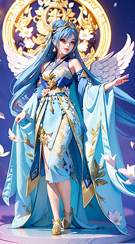 Close-up of a woman in costume on stage, Whole body xylose, Beautiful celestial mage, a stunning young ethereal figure, beautiful fantasy empress, astral witch clothes, shaxi, flowing magical robe, white hanfu, xianxia fantasy, Belle Delphine, Ethereal fantasy, elegant glamourous cosplay, heise jinyao，((are standing))，((Full body photo))little girl angel wings flower crown flower leaves  