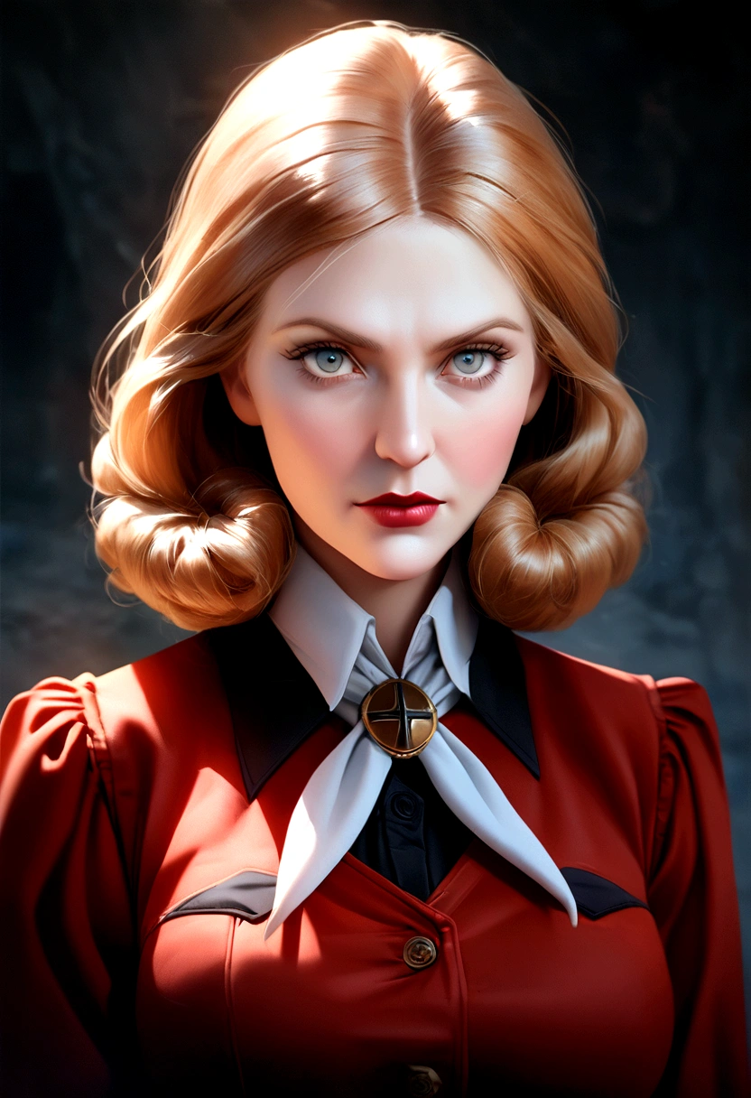 super realistic image of Hitler's lover Eva Braun, with a firm face and cinematic style