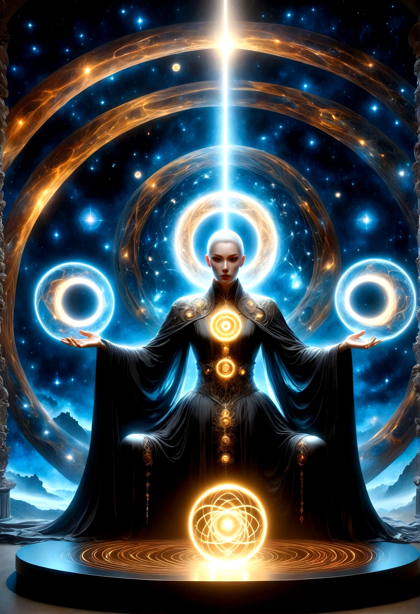 Astrologer,Magic Circle, Sacred geometry, Clear focus, Floating Ghost Mage, Heaven and earth collapsed, Mobius strip, Black Hole, Lots of meteorites floating, Combination Magic Circle, call, Transformation of matter and immateriality, Kim Sik, and other complex ritual combinations , Mike Winkelmann style的超现实数字艺术, Rolf ARmstRong style: Fractal, Alberto Vargas, 和 H'style.R. liver. liver,Magical Realism,classical realism,Surrealism,imagination,Science fiction,From another realm,impossible,Visual exaggeration,Post-cyberpunk,Nano punk,Atomic Punch,gather,Circuit,lightpainting,白羊seat,♈︎,金牛seat,♉︎,双子seat. ♊︎,cancer,♋︎,天蝎seat,♏︎,天秤seat,♎︎,seat,♍︎,狮子seat,♌︎,射手seat,♐︎. 摩羯seat,♑︎,水瓶seat,♒︎,双鱼seat,♓︎,Unreal Engine,Octane RendeRing,V-Ray,High Detail,high quality,high resolution,Surrealism,16K,Ultra wide angle,High Angle Shot,,Bioluminescence,