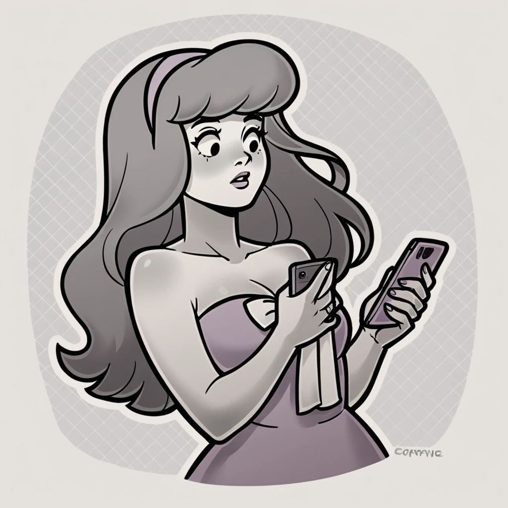 (score_9, score_8_up), daphne blake, wrapped in towel, medium breasts, holding phone