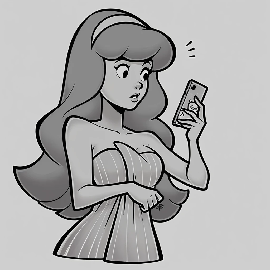 (score_9, score_8_up), daphne blake, wrapped in towel, medium breasts, holding phone