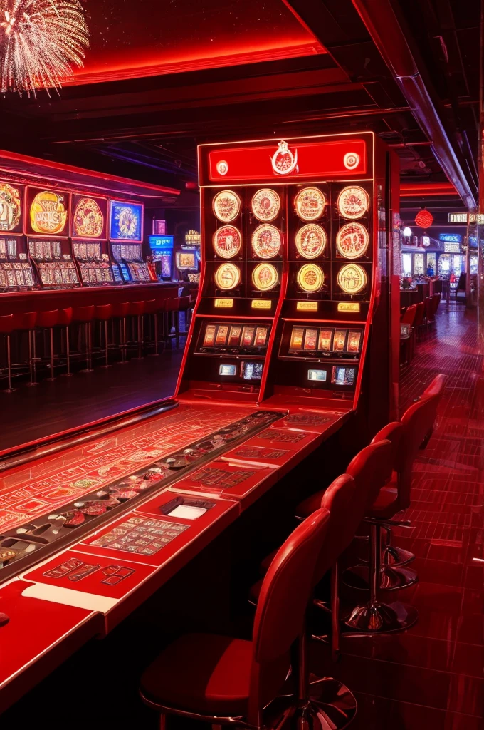 red casino, night, downtown, HDR, 4k resolution, firework, modern architecture, slot machine, indoor