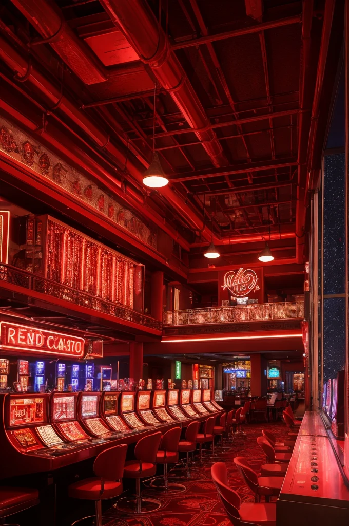 red casino, night, downtown, HDR, 4k resolution, firework, modern architecture, slot machine, indoor
